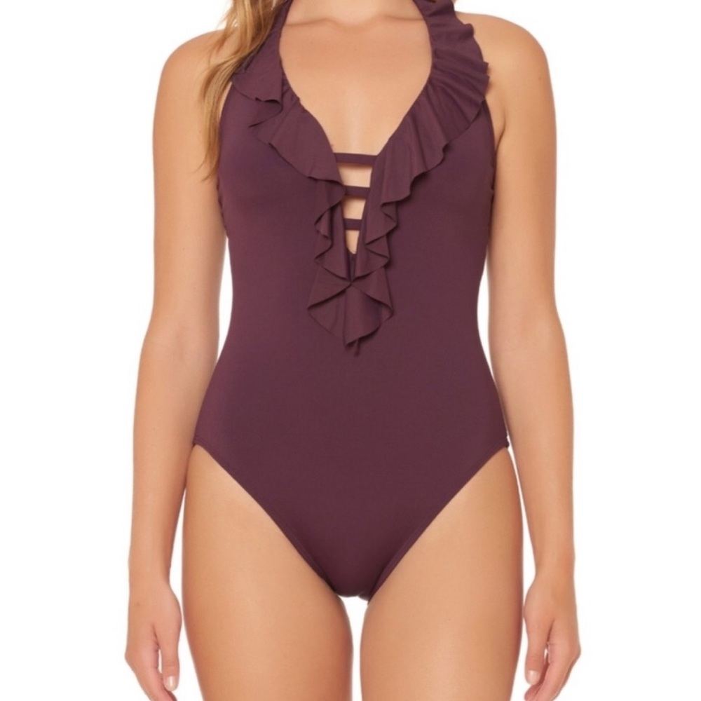 BLEU ROD BEATTIE Halter One-Piece Swimsuit Size 10 Aubergine